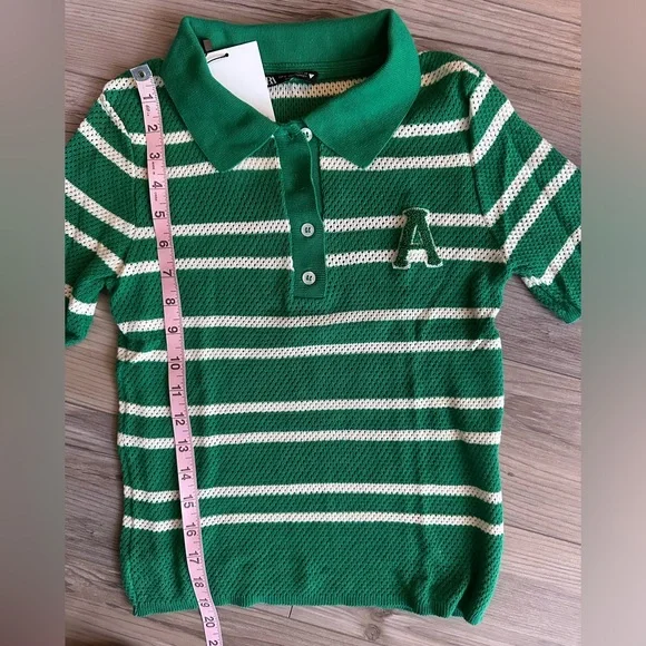 Zara open knit preppy polo SZ XS NWT - Picture 5 of 7